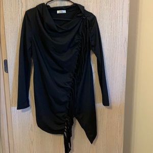 Black frayed shawl with long sleeves